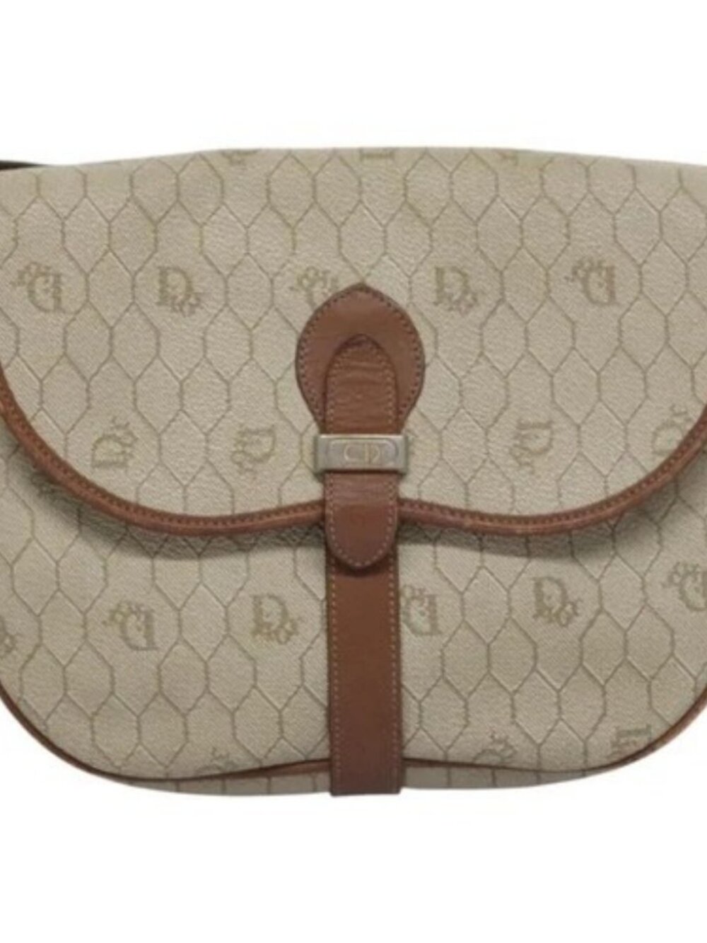 Christian Dior Honeycomb Canvas Shoulder Bag PVC Leather Beige Auth bs23056 - Picture 10 of 15